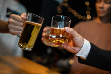 Celebrate whiskey on a friendly party in restaurant