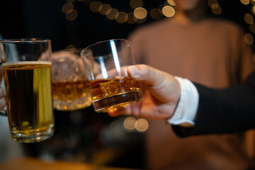 Celebrate whiskey on a friendly party in restaurant