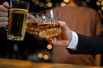 Celebrate whiskey on a friendly party in  restaurant