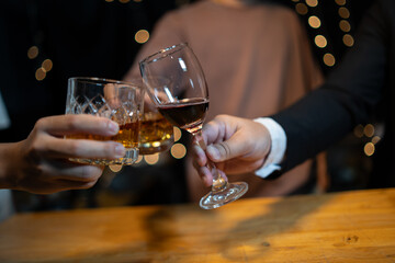 Celebrate whiskey on a friendly party in restaurant