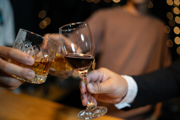 Celebrate whiskey on a friendly party in  restaurant