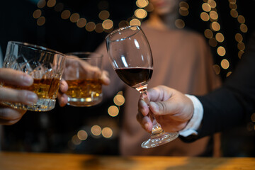 Celebrate whiskey on a friendly party in restaurant