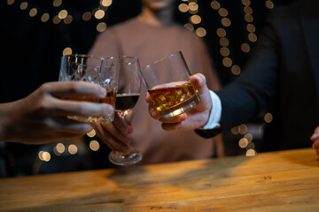 Celebrate whiskey on a friendly party in  restaurant