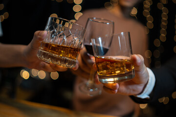 Celebrate whiskey on a friendly party in  restaurant