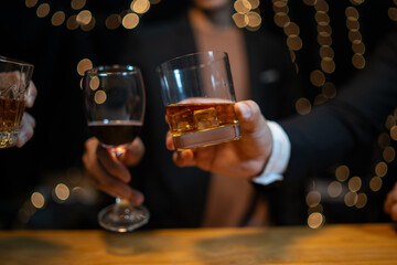 Celebrate whiskey on a friendly party in restaurant