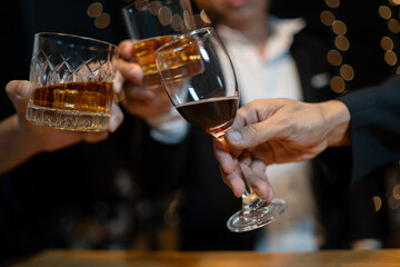 Celebrate whiskey on a friendly party in restaurant