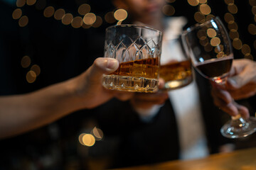 Celebrate whiskey on a friendly party in  restaurant