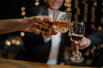 Celebrate whiskey on a friendly party in  restaurant