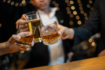 Celebrate whiskey on a friendly party in  restaurant