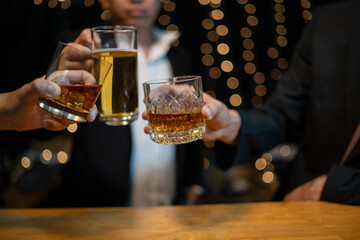 Celebrate whiskey on a friendly party in  restaurant