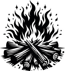 campfire illustration flat minimalistic silhouette style isolated on white background, Flames symbols flat style vector silhouette, fire vector silhouette,