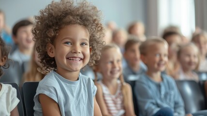 Joyful children, eyes wide with wonder, watching a captivating concert.
