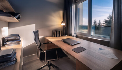 Fototapeta premium A study table place at corner of room, Generated AI