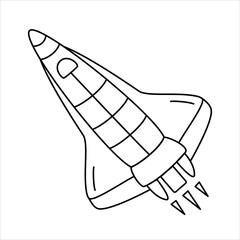 Vector black line illustration of a space shuttle.