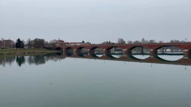 Meier bridge over Tanaro River in Alessandria, Italy. High quality 4k footage