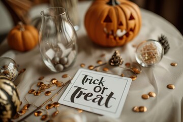 Mystical Tarot Collage: Photos of tarot cards, crystal balls, and mystical Halloween decorations. The text "Trick or Treat" in a mystical, tarot-inspired font. 