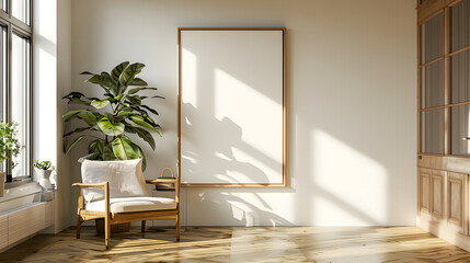 A beautiful canvas frame 3D mockup in modern living room, bed room, kitchen, bathroom interior
