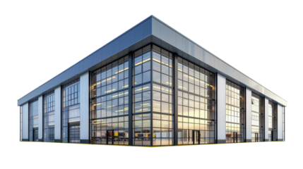 modern Warehouse unit with glass doors isolated on white