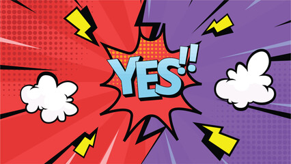 colorful comic pop art halftone colorful background with comic bubble yes!