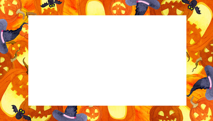 Frame with funny pumpkins for Halloween watercolor