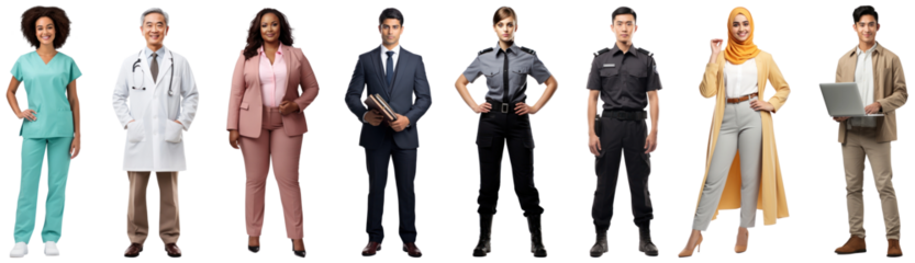 Profession people full body png cut out element set