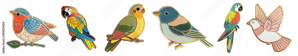 Wall mural Enamel bird pin png cut out element set