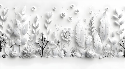 Monochrome Mountain Landscape Art Print with Intricate Floral Details