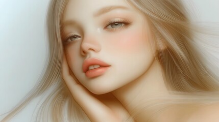 Fototapeta premium Anime beauty, Anime model, cosmetics model, model, illustration, white background, makeup, long hair, girl, girl, sexy beauty, beauty wallpaper, elegant beauty, fresh beauty, skincare 