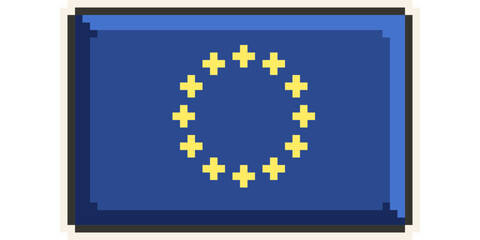 European Union, UE, Europe, Flag, Pixel Art, Retro 8bit Game Style, Vector 