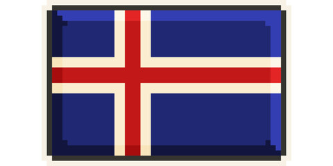 Iceland, Europe, Flag, Pixel Art, Retro 8bit Game Style, Vector 