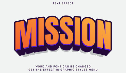 Mission text effect template in 3d design