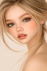 Naklejka premium Anime beauty, Anime model, cosmetics model, model, illustration, white background, makeup, long hair, girl, girl, sexy beauty, beauty wallpaper, elegant beauty, fresh beauty, skincare 