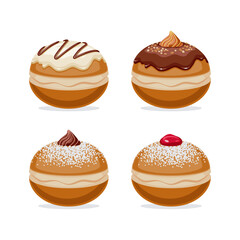 Set of Hanukkah doughnuts isolated on white background, traditional food for Jewish Holiday Hanukkah.