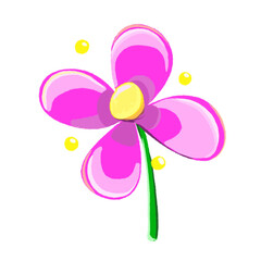 Simple cartoon pink flower isolated