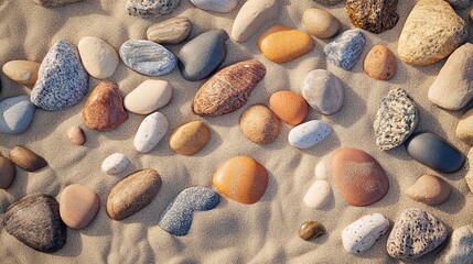 Pebbles on the sand at Nida Beach, Baltic Sea, Lithuania.