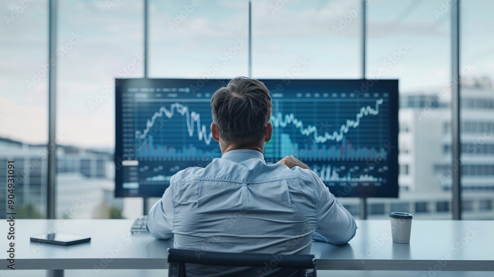 Aufkleber a financial analyst reviews charts and graphs displaying economic cycles and investment returns on a