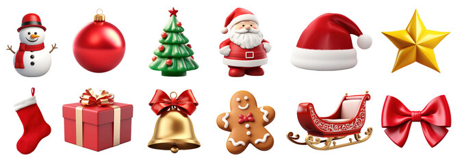 3d christmas png element set on transparent background