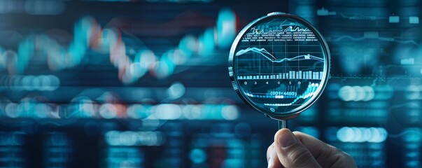 A close-up of a hand holding a magnifying glass over a financial report that details the impact of economic cycles on investment returns, set against a backdrop of financial data.