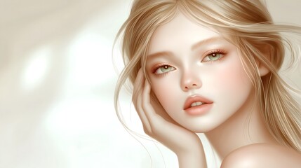 Naklejka premium Anime beauty, Anime model, cosmetics model, model, illustration, white background, makeup, long hair, girl, girl, sexy beauty, beauty wallpaper, elegant beauty, fresh beauty, skincare 