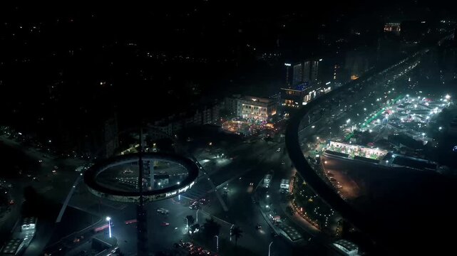 Aerial night timelapse of Kolkata Biswa Bangla Gate at New town.