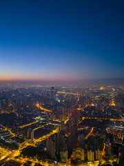 Aerial view of shanghai skyline and huangpu river at sunrise