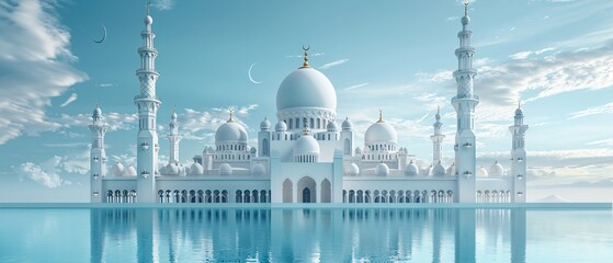 Obraz premium Islamic Mosque and Crescent Moon 3D Illustration