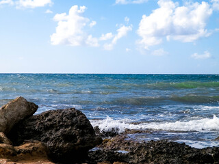 Rocks on Mediterranean sea coast. Cyprus Island.