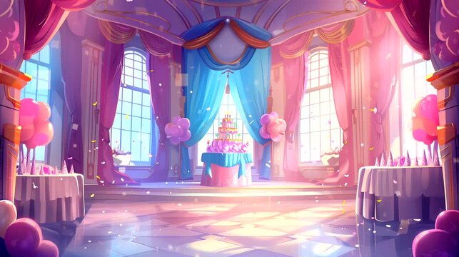 A luxury and elegant birtday party room. Looping 4k video animation background