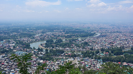 Beautiful view of Srinagar city from Shankaracharya Hill, Srinagar, Jammu and Kashmir, India.