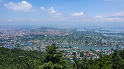 Beautiful view of Srinagar city and Dal Lake from Shankaracharya Hill, Srinagar, Jammu and Kashmir, India.