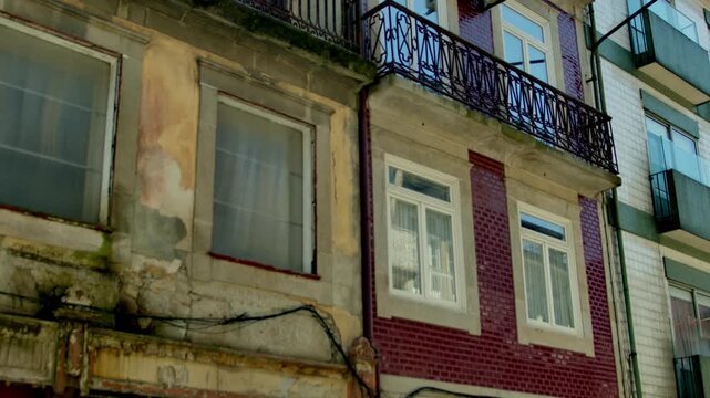 Slowly tilting down, filming some house fasades in Porto.