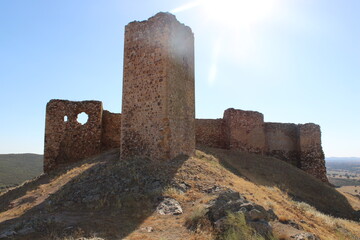 Castle of Caracuel, medieval fortress on a hill in the Province of Ciudad Real