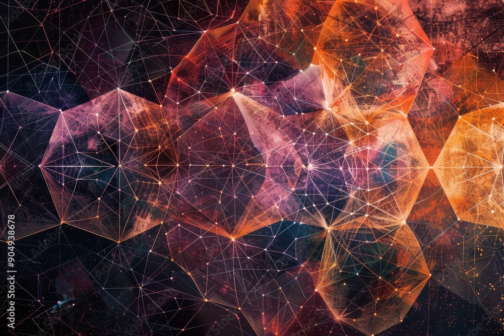 Poster intricate geometric patterns form a galaxy in this abstract art piece, geometric patterns symbolizin