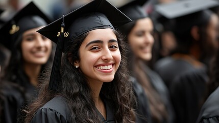Obraz premium Graduate Student Smiling Cap Gown Outdoor Ceremony Academic Achievement